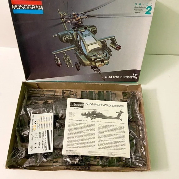 Vintage 1986 Monogram  AH-64 Apache Helicopter 1:48 Kit 5443 Open Box Never Used - Picture 5 of 12